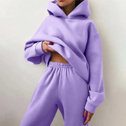 Women's Fashion Sweatshirt And Pants Set Solid Color Casual Sports Style For Autumn/Winter