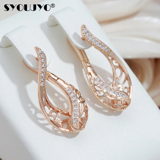 Fashion Bohemian 585 Gold Color Women's Earrings Trendy Natural Zircon Micro Wax Inlay Hollow Drop Vintage Earrings