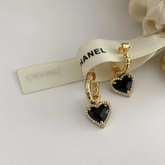 Fashion Black LOVE Heart Zircon Drop Earrings for Women Couple Creative Elegant Holiday Party Jewelry Accessories