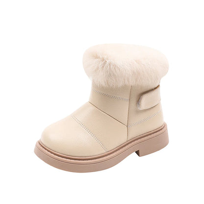 New Solid Color Britain Style Girls Casual Boots Plush Winter Soft Baby Boys Short Boots Kids Shoes Children