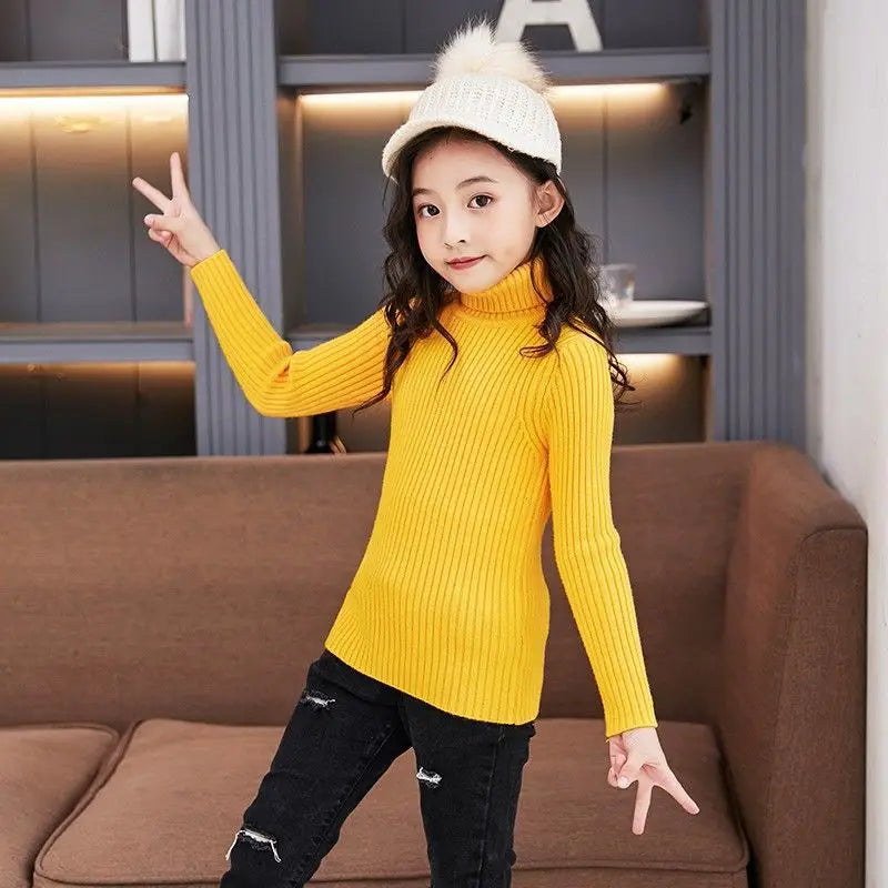 Fashion Baby Girls Winter Turtleneck Knitted Sweaters Clothes  Autumn Children Boys Pullover Kids Knitwear Versatile