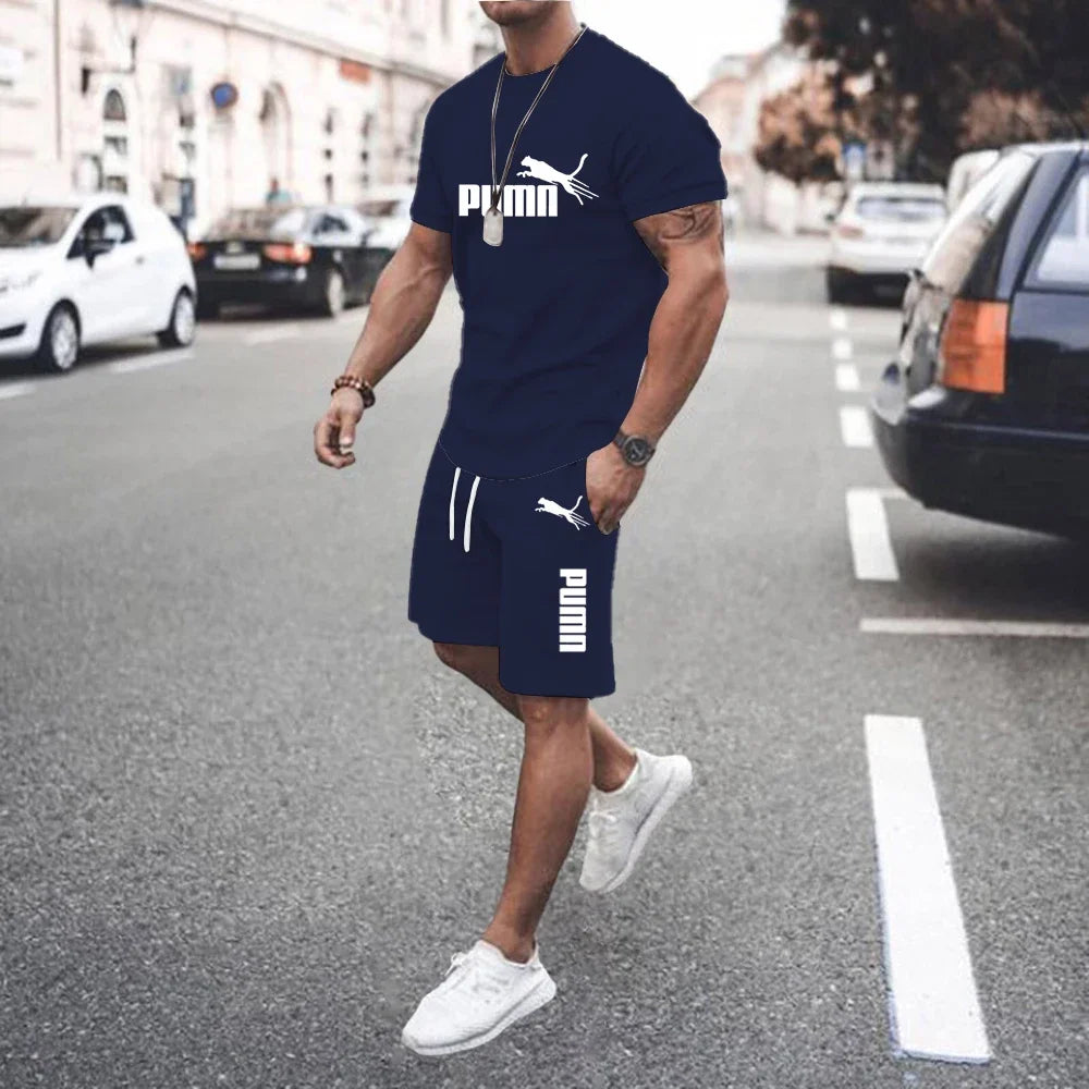 2024 New Summer Men's clothing short-sleeved T-shirt + five-point shorts 2-piece set tracksuit fashion jogging casual Men's sets