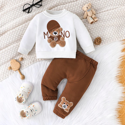 Terno For Kid 3-24Months Casual Cartoon Bear Long Sleeve tee and Navy Pants Outfit Toddler Infant Clothing Set Kids Wear