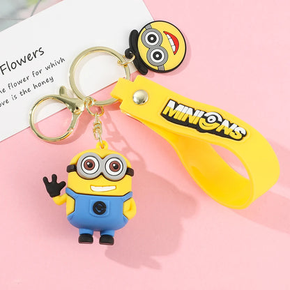 Minions Keychain Cartoon Toys Model Silicone Pendant Keyring Cosplay Car Backpack Key Holder Accessories