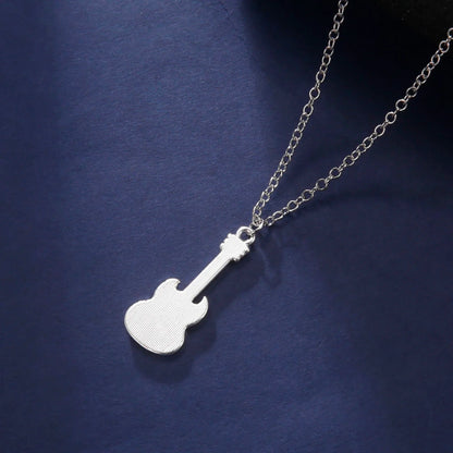 Electric Guitar Necklace Music Black Enamel Chain Rock Pop Classic Crystal Zircon Gift Men's and Women's Jewelry