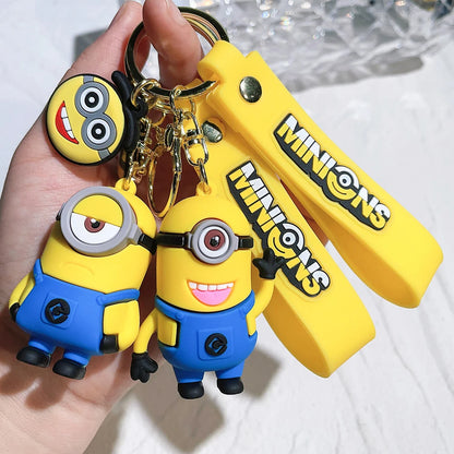 Minions Keychain Cartoon Toys Model Silicone Pendant Keyring Cosplay Car Backpack Key Holder Accessories