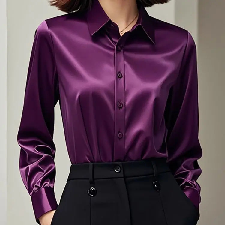 Women’s Elegant Silk Office Shirt | Slim Long Sleeve Workwear Blouse – Korean Fashion Y2K Top