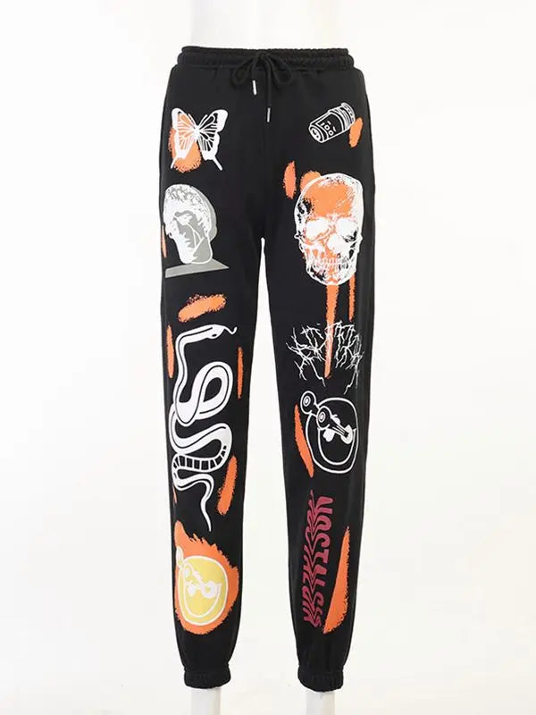 Women Sweatpants Joggers Y2K Harajuku Cartoon Skull Printed Streetwear Sweatpants Pants Casual High Waist Sweatpants  Winter