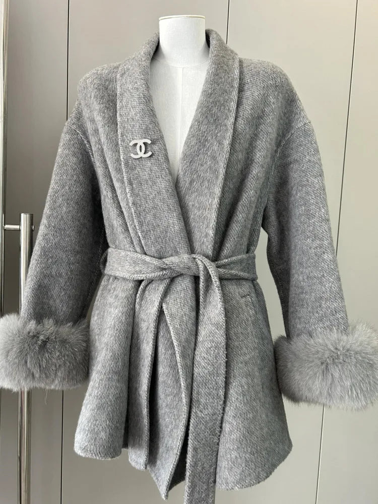 New Women’s Woollen Coat – Short Lace-Up Lapel Cashmere Jacket, Autumn & Winter Fashion Outerwear