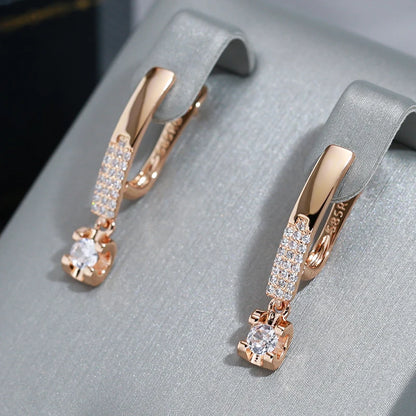 Simple Elegant Drop Earrings For Women 585 Rose Gold Color With White Natural Zircon Daily Party Fine Jewellery Accessories