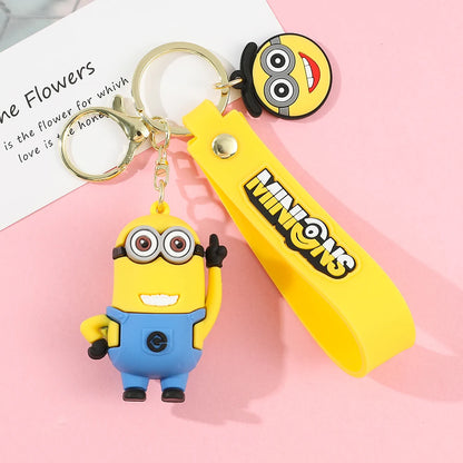 Minions Keychain Cartoon Toys Model Silicone Pendant Keyring Cosplay Car Backpack Key Holder Accessories