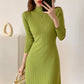 Autumn Winter 2024 Slim Long Sleeve Party Midi Dress for Women Knitted Half High Collar Elegant Knitted Sweater Dresses Ladies