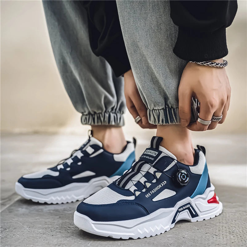 Men's Korean rotating buckle fashion casual sports shoes four season soft soled non slip outdoor running shoes student sneakers