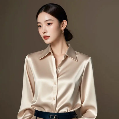 Women’s Elegant Silk Office Shirt | Slim Long Sleeve Workwear Blouse – Korean Fashion Y2K Top