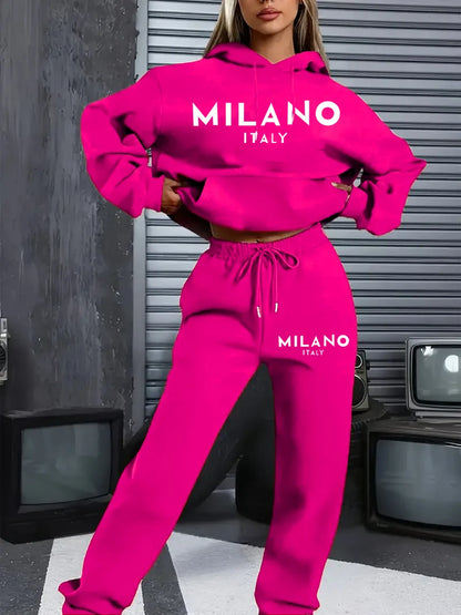 MILANO letter Printed Women Hoodie set Street Hip Hop Clothing Casual Female 2pcs Clothing Plush sweatshirt Perfect for Outdoor