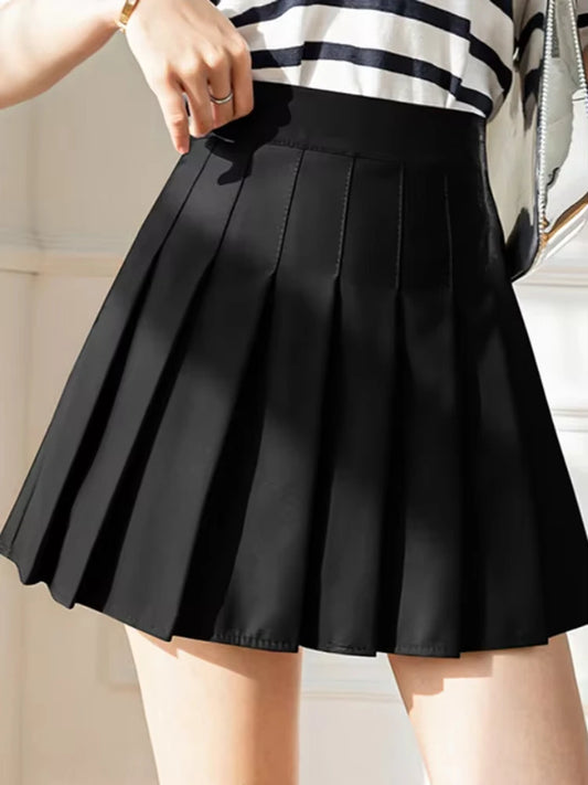 White Women Pleated Skirts Summer High Waist Zipper Girls Dancing JK Mini Skirts Black Fashion Student