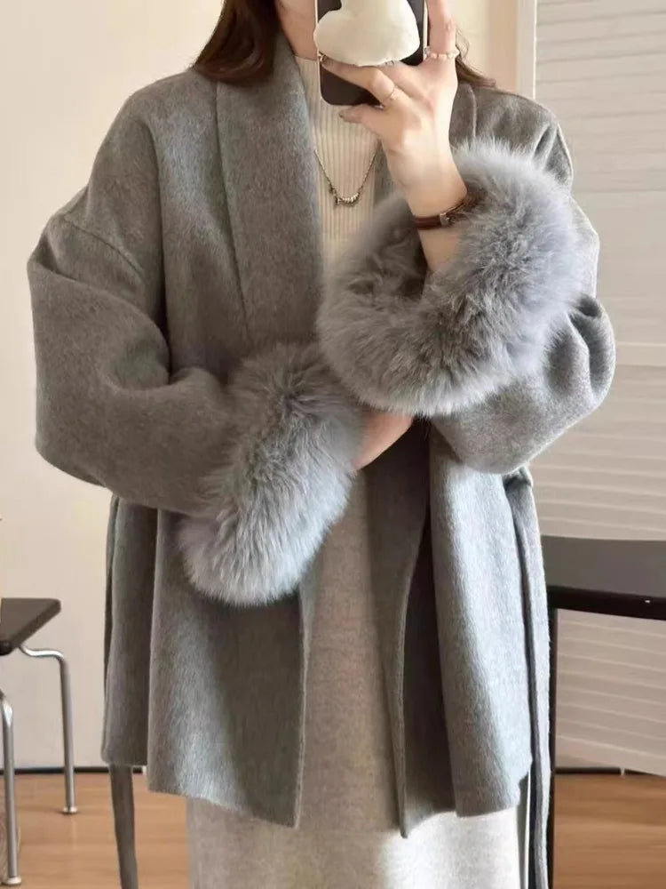 New Women’s Woollen Coat – Short Lace-Up Lapel Cashmere Jacket, Autumn & Winter Fashion Outerwear