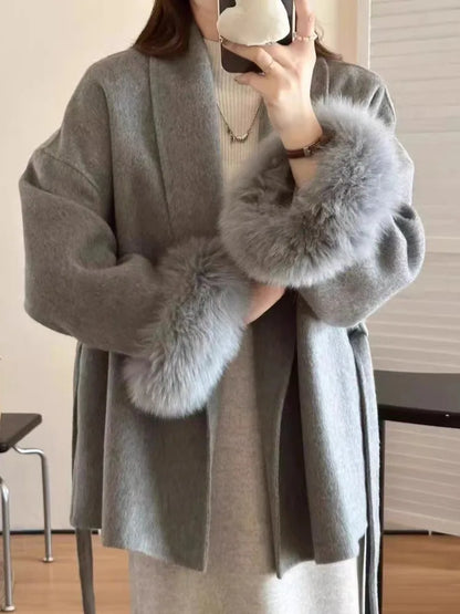 New Women’s Woollen Coat – Short Lace-Up Lapel Cashmere Jacket, Autumn & Winter Fashion Outerwear