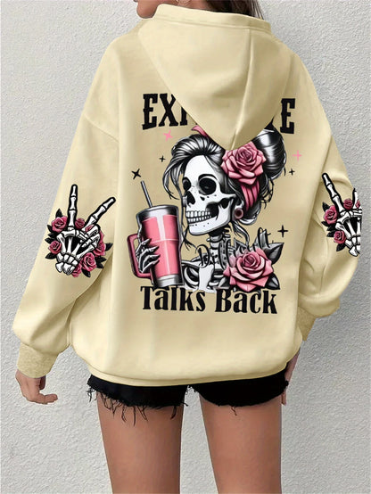 Expensive Talks Back Funny Print Women Hoody Loose Clothes Fleece Warm Comfortable Hoodie Vintage Autumn Crewneck Top