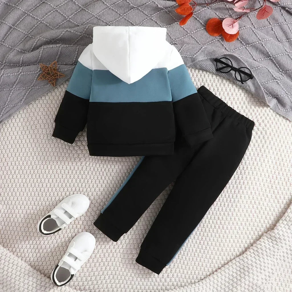 Boys suit 2-7 Years Old Colorblock Coat Long Sleeve Sweatshirt Hoodie Outerwear Trousers suit Children Fashion Clothing