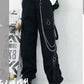 ZOKI Gothic Women Cargo Pants Black Joggers High Waisted Harajuku Harem Pants Punk Goth Techwear Chain Trousers Female Hip Hop