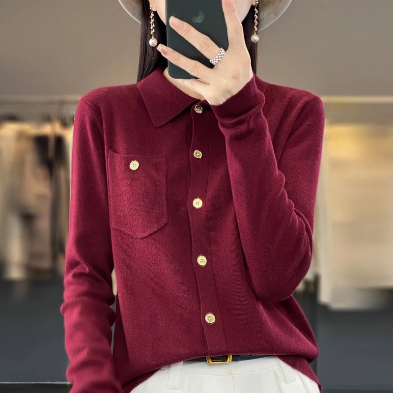 New Women's Cardigan Women's Cashmere Cardigan Women's Sweater Knitted Cardigan Polo Collar Cashmere Sweater