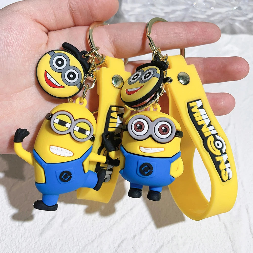 Minions Keychain Cartoon Toys Model Silicone Pendant Keyring Cosplay Car Backpack Key Holder Accessories