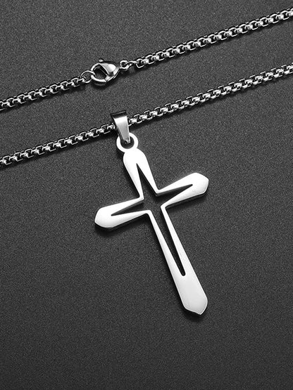 Fashion Design Simple Hollow Cross Pendant Men\'s Hip Hop Stainless Steel Necklace Jewelry