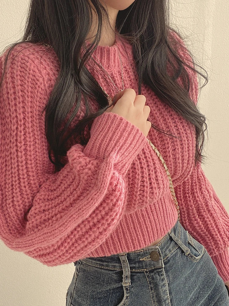 Loose Vintage Harajuku Lantern Long Sleeve Women Sweater Korean Autumn Winter Knitwear Soft Warm Tops Chic Solid Femme Sweater