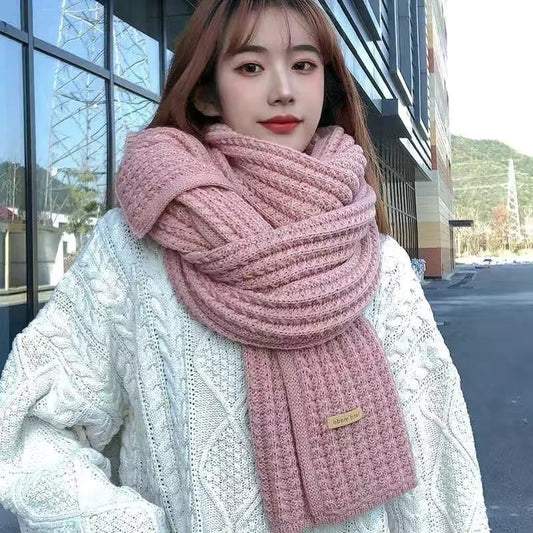 Winter Thickened Thermal Knitted Scarf for Women Men Solid Color Korean Warmer Long Size Scarf Christmas New Year Gifts Unisex