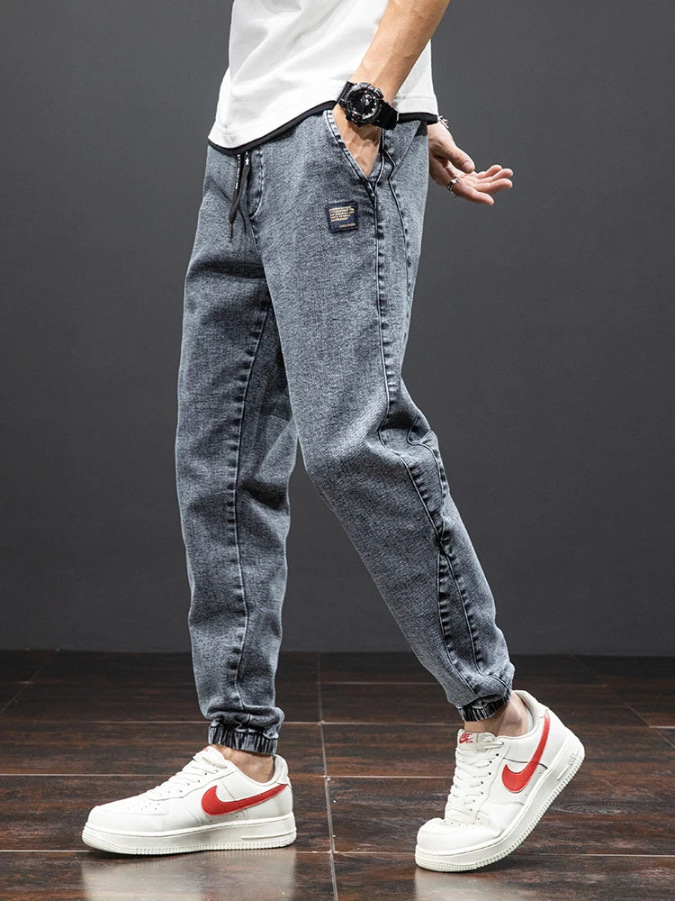 Streetwear Cargo Jeans for Men – Baggy Denim Jogger Pants, Black & Blue Harem Trousers, Plus Size Casual Spring/Summer