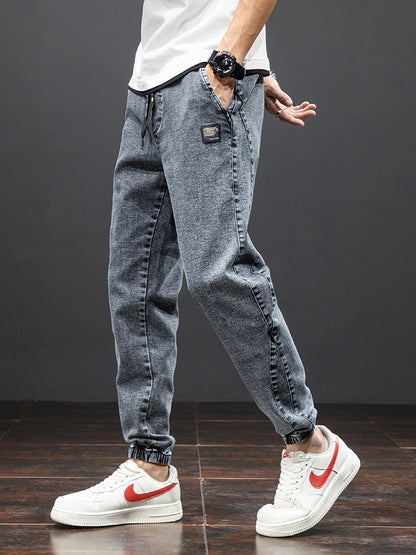 Streetwear Cargo Jeans for Men – Baggy Denim Jogger Pants, Black & Blue Harem Trousers, Plus Size Casual Spring/Summer