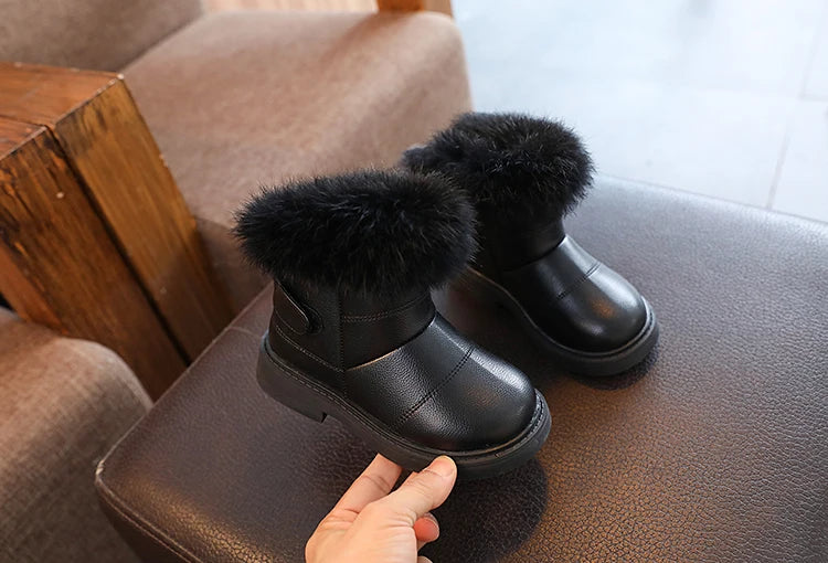 New Solid Color Britain Style Girls Casual Boots Plush Winter Soft Baby Boys Short Boots Kids Shoes Children