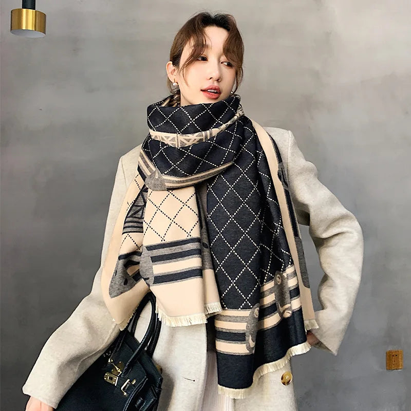 Warm Shawl Women Scarf Luxury Cashmere Winter Blanket Wraps Casual Horse Print Pashmina Bufanda Travel Poncho Stoles Echarpe