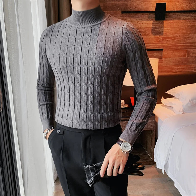 Autumn Winter Turtleneck Fashion Simple Slim Sweater Men Clothing High Collar Casual Pullovers Knit Shirt Plus size S-3XL