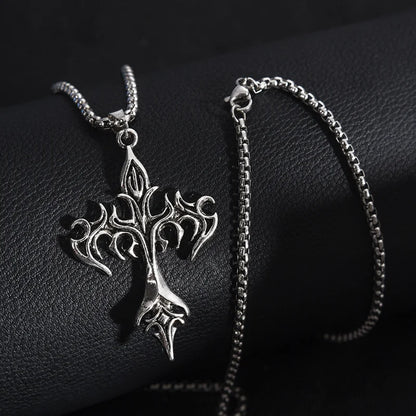 Men's Fashion Punk Flame Cross Pendant Chain Necklace for Women Male  Long Chain Hip Hop Rock Gothic Jewelry Gift