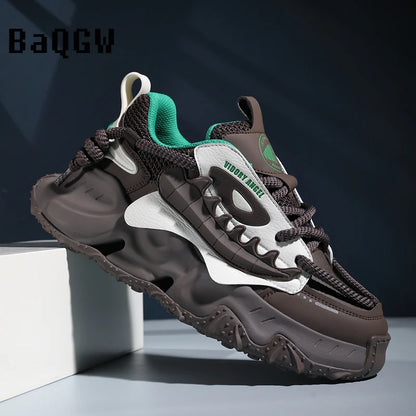 Chunky Sneaker Men Designer Soft Sole Running Shoes Fashion Casual Microfiber Leather Breathable Height Increased Platform Shoes