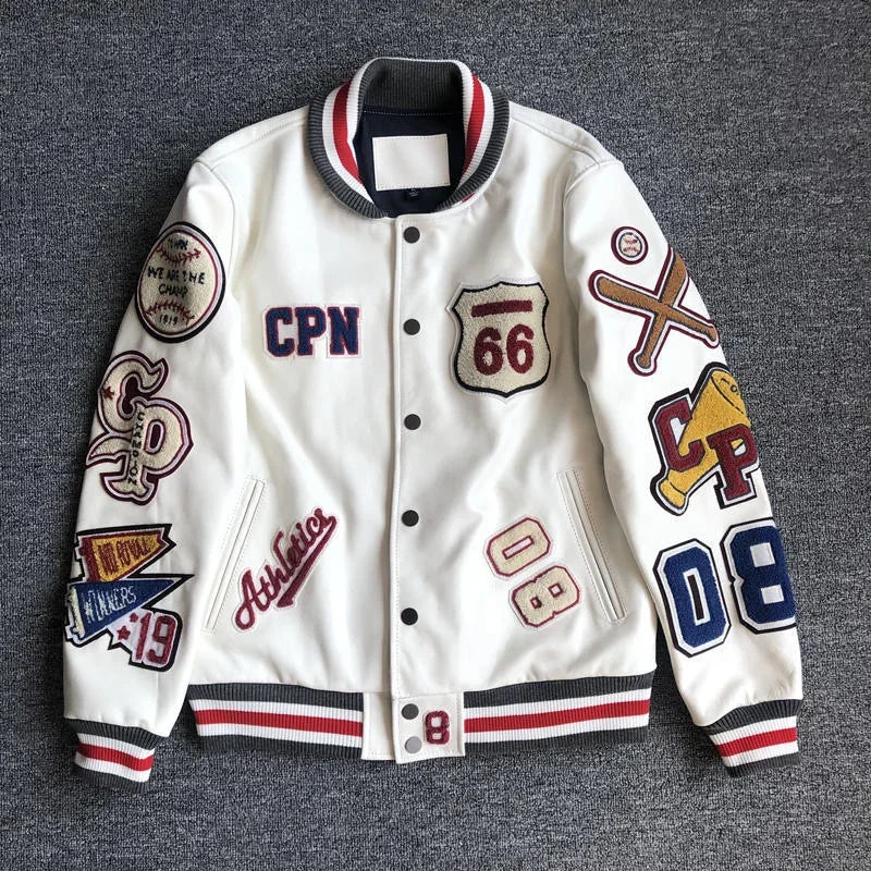 Men Autumn Multi-letter Embroidery Baseball Uniform Retro Leather Jacket Coat Spring Male Fashion Casual High Quality Clothing