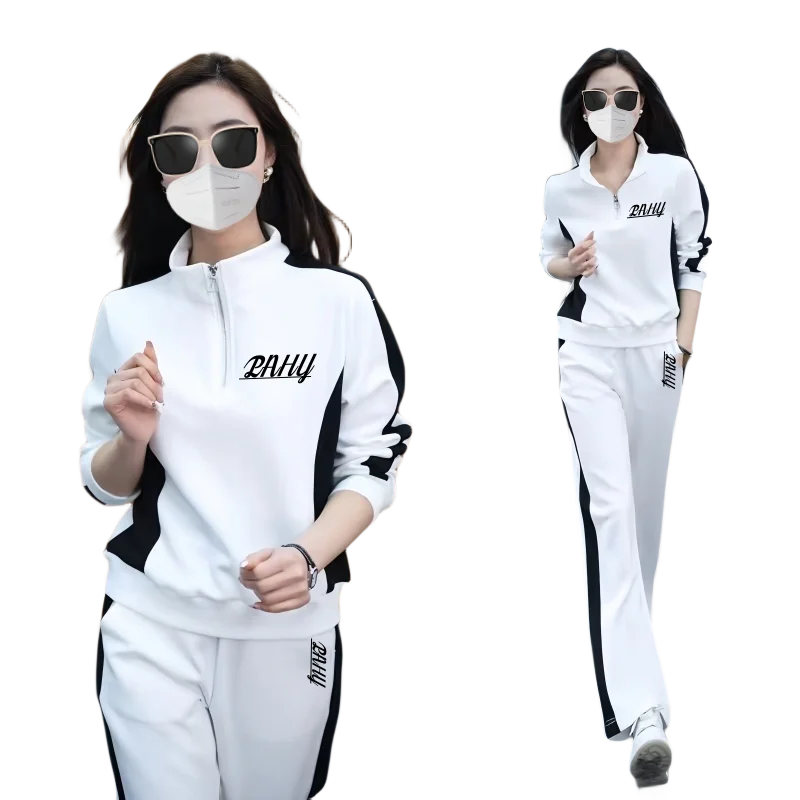 Casual sports suit for women spring and autumn 2024 new fashion stand-up collar sweatshirt wide-leg pants two-piece set