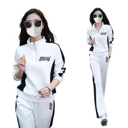 Casual sports suit for women spring and autumn 2024 new fashion stand-up collar sweatshirt wide-leg pants two-piece set
