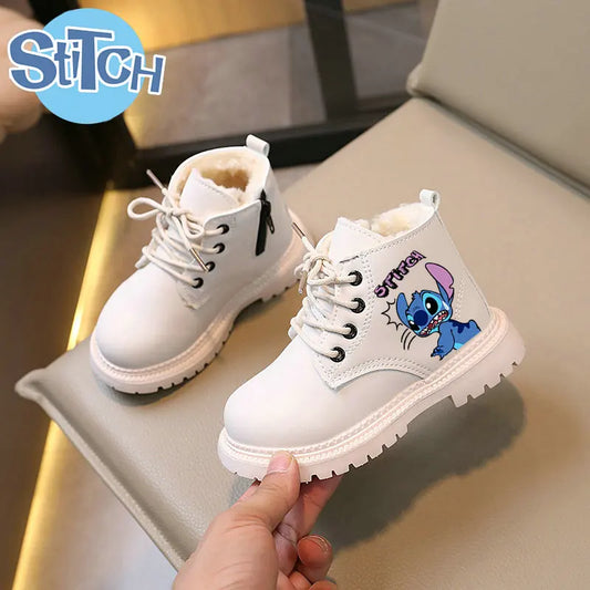 Children Stitch Snow Boots Winter velvet  Ankle Boots Anime Cartoon Girl Flat Bottom Warm Boots Toddler Boys Casual Shoes