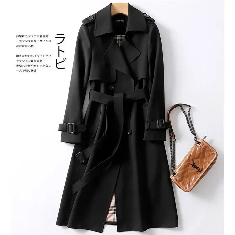 2024 Fashion Elegant Long Women Trench Lace Up Waist Casual Solid VNeck Overcoat Plus Size Long Sleeve Windbreaker Female Trench