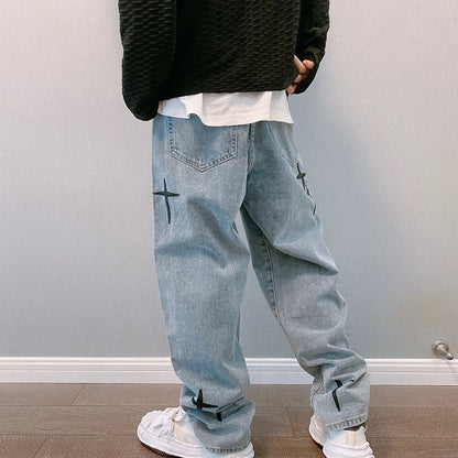 Prints Jeans Men  New Streetwear Baggy Wide Leg Jeans Korean Fashion Drapes Straight Casual Loose Denim Cargo Pants