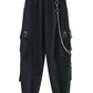 ZOKI Gothic Women Cargo Pants Black Joggers High Waisted Harajuku Harem Pants Punk Goth Techwear Chain Trousers Female Hip Hop