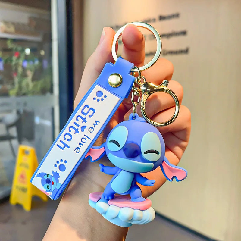 New Anime Disney Keychain Cartoon Mickey Mouse Minnie Lilo & Stitch Cute Doll Keyring Ornament Key Chain Pendant Kids Toys Gifts