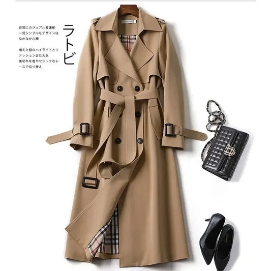 2024 Fashion Elegant Long Women Trench Lace Up Waist Casual Solid VNeck Overcoat Plus Size Long Sleeve Windbreaker Female Trench