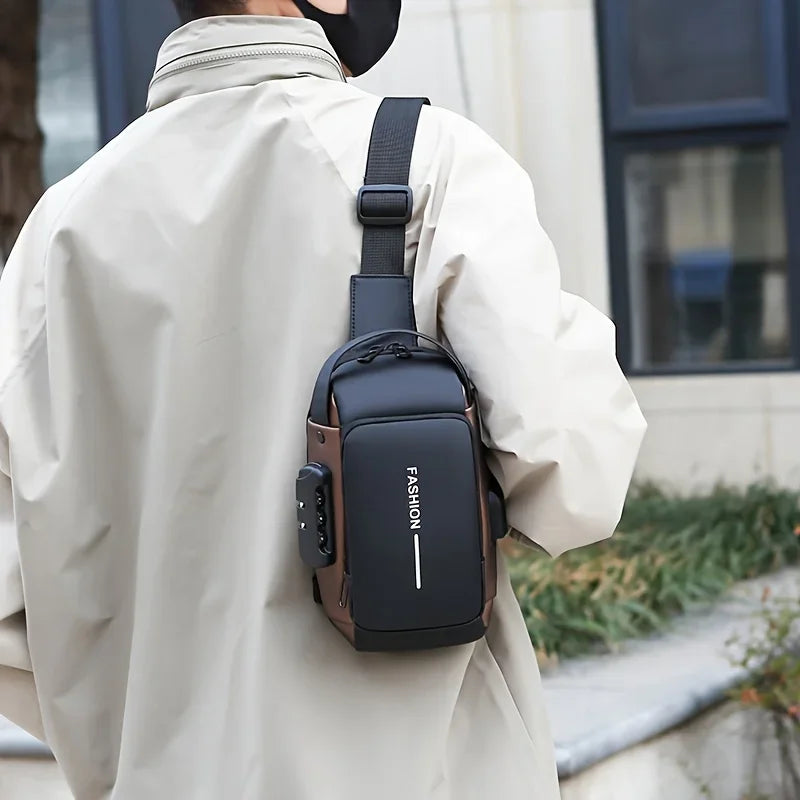 Durable  Sling Bag for Men – Motorcycle Style Crossbody Chest Pack with Zipper & Phone Pocket, Daily Travel/Commute Bag