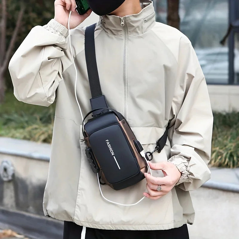 Durable  Sling Bag for Men – Motorcycle Style Crossbody Chest Pack with Zipper & Phone Pocket, Daily Travel/Commute Bag