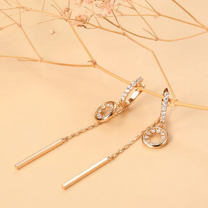 Hot Trend Long Tassel Dangle Earrings For Women Fashion 585 Rose Gold Color Natural Zircon Fine Daily Jewelry Crystal Gift