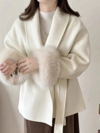 New Women’s Woollen Coat – Short Lace-Up Lapel Cashmere Jacket, Autumn & Winter Fashion Outerwear